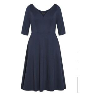 City Chic Cute Girl Fit & Flare Elbow Sleeve Dress Navy Size 20 Large Plus New